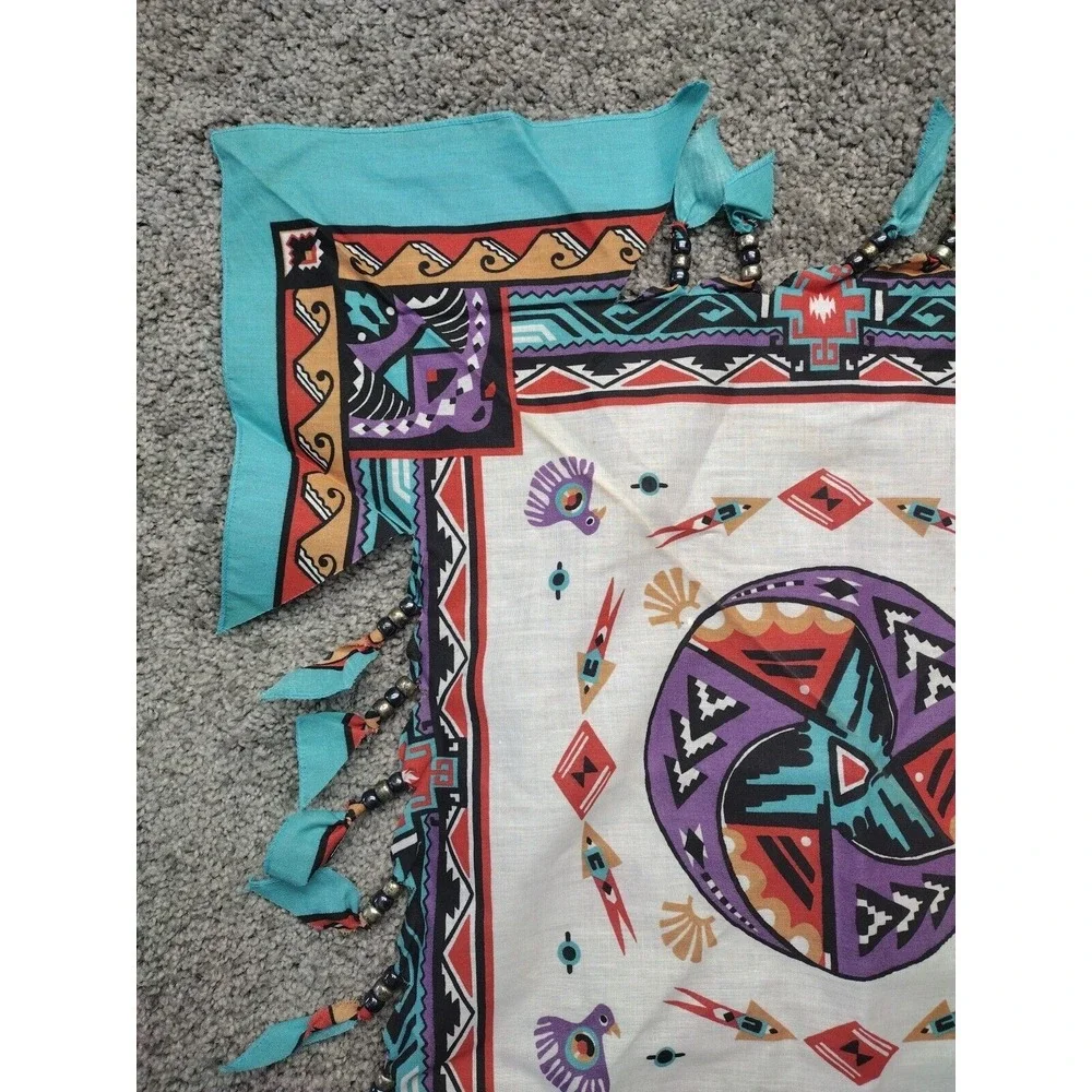 Y2K Wamcraft Beaded Bandana  Southwestern Aztec Western Vintage 80s Made In USA